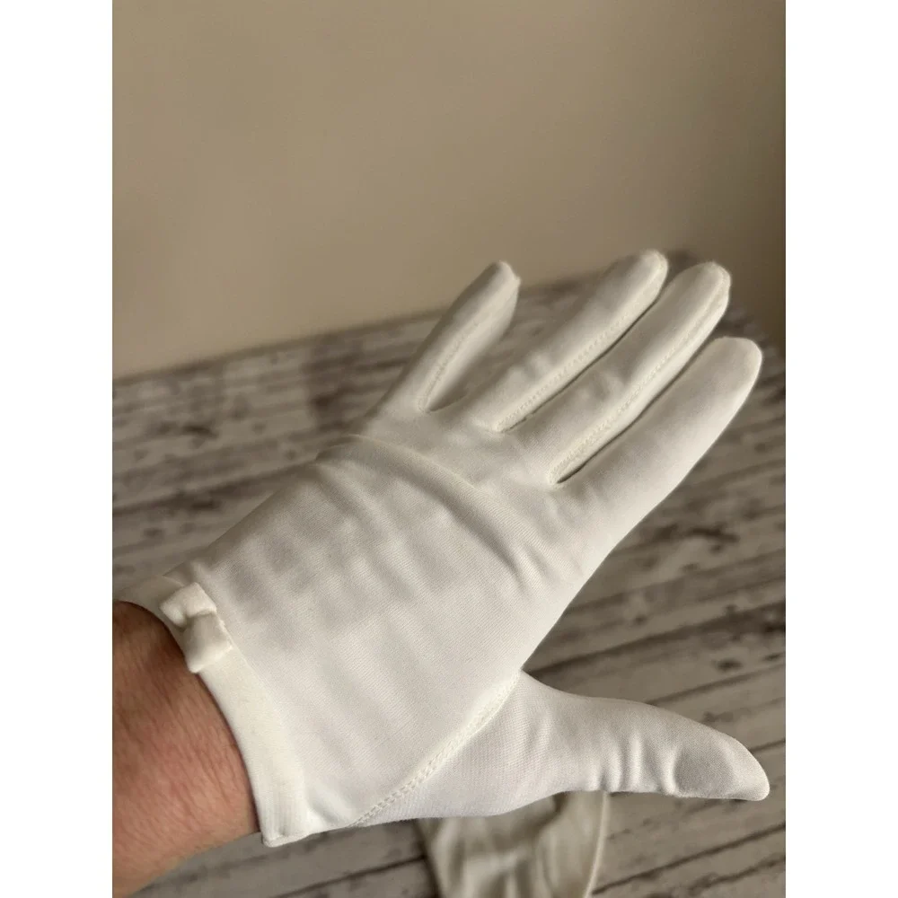Vintage 1950s White Cotton Gloves Bows Wedding Wrist Length 9